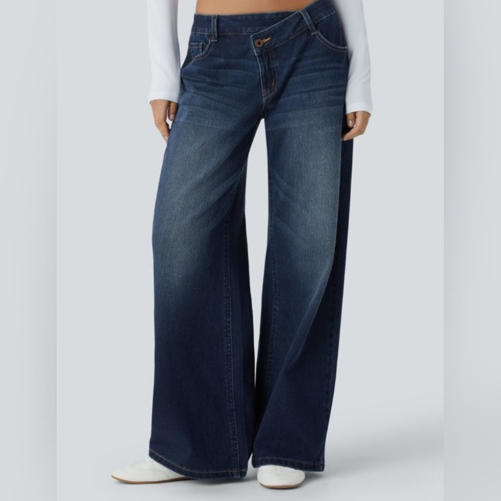 HALARA Flex Asymmetric Low Rise Wide Leg Jeans SIZE L Regular